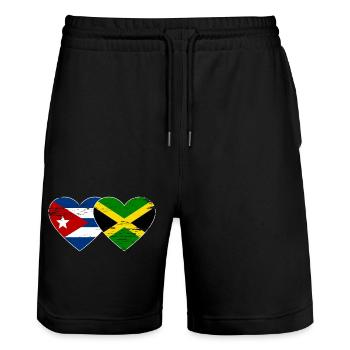 Cuba Jamaïque Drapeau Coeur Utilisé - Short de jogging bio TRAINER Stanley/Stella unisexe - noir - Devant - Nik (191cm) & Marisol (170cm)