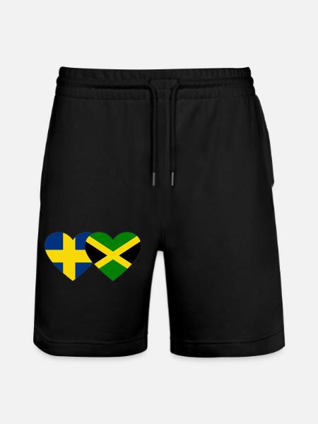 Sweden Jamaica Flag Heart - Stanley/Stella Trainer Unisex Organic Jogging Shorts - black