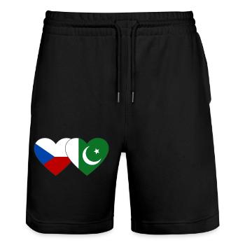 Czech Republic Pakistan Flag Heart - Stanley/Stella Trainer Unisex Organic Jogging Shorts - black - Front - Nik (191cm) & Marisol (170cm)