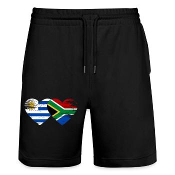 Uruguay Südafrika Flagge Herz used - Stanley/Stella Unisex Bio Joggingshorts Trainer  - Schwarz - Vorne - Nik (191cm) & Marisol (170cm)