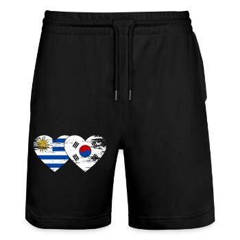 Uruguay Südkorea Flagge Herz used - Stanley/Stella Unisex Bio Joggingshorts Trainer  - Schwarz - Vorne - Nik (191cm) & Marisol (170cm)
