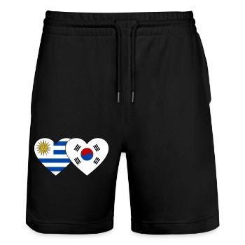 Uruguay Südkorea Flagge Herz - Stanley/Stella Unisex Bio Joggingshorts Trainer  - Schwarz - Vorne - Nik (191cm) & Marisol (170cm)