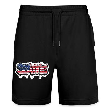 Seattle design in graffiti style with USA flag - Stanley/Stella Trainer Unisex Organic Jogging Shorts - black - Front - Nik (191cm) & Marisol (170cm)