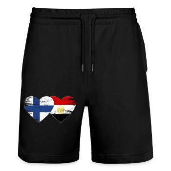 Finland Egypt Flag Hands Heart Shape Used - Stanley/Stella Trainer Unisex Organic Jogging Shorts - black - Front - Nik (191cm) & Marisol (170cm)