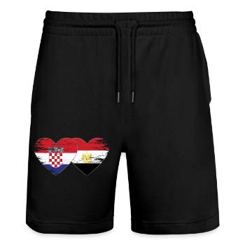 Croatia Egypt Flag Hands Heart Shape Used - Stanley/Stella Trainer Unisex Organic Jogging Shorts - black - Front - Nik (191cm) & Marisol (170cm)