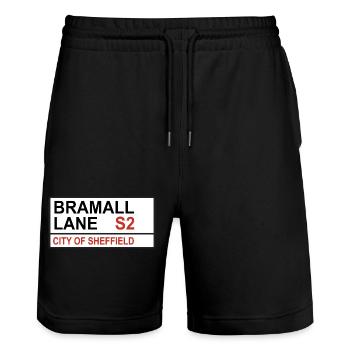 Sheffield Football Team Bramall Lane Street Sign - Stanley/Stella Trainer Unisex Organic Jogging Shorts - black - Front - Nik (191cm) & Marisol (170cm)