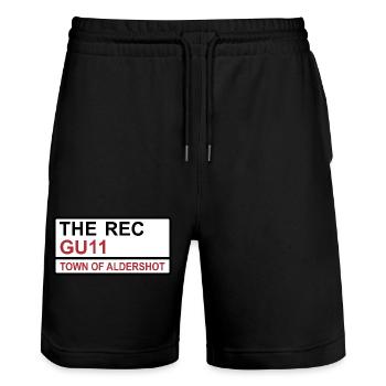 Aldershot Town The Rec Iconic Street Sign - Stanley/Stella Trainer Unisex Organic Jogging Shorts - black - Front - Nik (191cm) & Marisol (170cm)