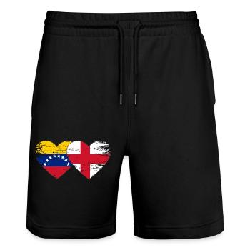 Venezuela England flag hands heart shape used - Stanley/Stella Trainer Unisex Organic Jogging Shorts - black - Front - Nik (191cm) & Marisol (170cm)