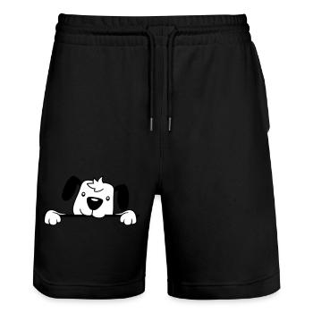 Hund Hinter Mauer Zaun Schild Guckt Glücklich Süß - Stanley/Stella Unisex Bio Joggingshorts Trainer  - Schwarz - Vorne - Nik (191cm) & Marisol (170cm)