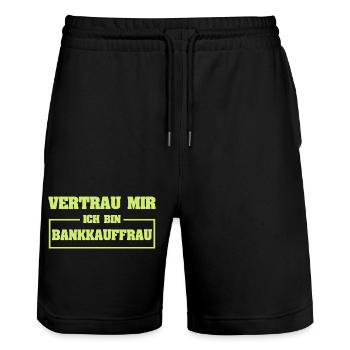 Bank clerk - Stanley/Stella Trainer Unisex Organic Jogging Shorts - black - Front - Nik (191cm) & Marisol (170cm)
