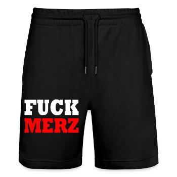 fuck merz - Stanley/Stella Unisex Bio Joggingshorts Trainer  - Schwarz - Vorne - Nik (191cm) & Marisol (170cm)