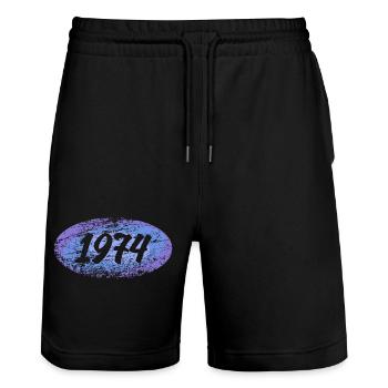 Recruit 1974 - Stanley/Stella Trainer Unisex Organic Jogging Shorts - black - Front - Nik (191cm) & Marisol (170cm)