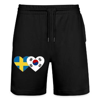 Sweden South Korea Flag Heart - Stanley/Stella Trainer Unisex Organic Jogging Shorts - black - Front - Nik (191cm) & Marisol (170cm)