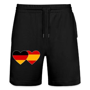 Germany Spain Flag Hands Heart Shape - Stanley/Stella Trainer Unisex Organic Jogging Shorts - black - Front - Nik (191cm) & Marisol (170cm)