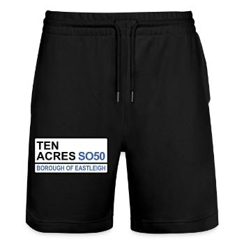 Eastleigh Ten Acres Iconic Street Sign - Stanley/Stella Trainer Unisex Organic Jogging Shorts - black - Front - Nik (191cm) & Marisol (170cm)