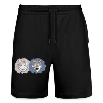 Floral and Realistic Wolves – Dual Nature Design - Stanley/Stella Trainer Unisex Organic Jogging Shorts - black - Front - Nik (191cm) & Marisol (170cm)