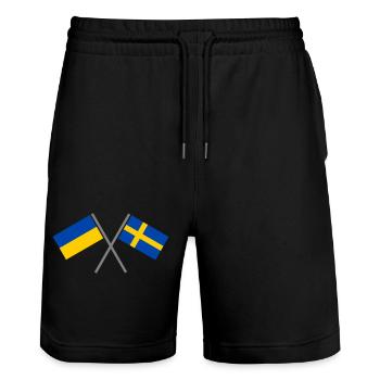 Schweden + Ukraine - Stanley/Stella Unisex Bio Joggingshorts Trainer  - Schwarz - Vorne - Nik (191cm) & Marisol (170cm)