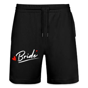 bride cœurs - cadeau la mariée - Short de jogging bio TRAINER Stanley/Stella unisexe - noir - Devant - Nik (191cm) & Marisol (170cm)
