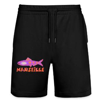 Sardine Marseillaise - Short de jogging bio TRAINER Stanley/Stella unisexe - noir - Devant - Nik (191cm) & Marisol (170cm)