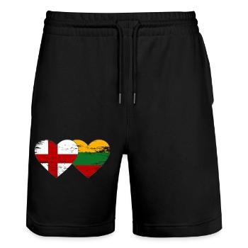 England Litauen Flagge Herzform used - Stanley/Stella Unisex Bio Joggingshorts Trainer  - Schwarz - Vorne - Nik (191cm) & Marisol (170cm)