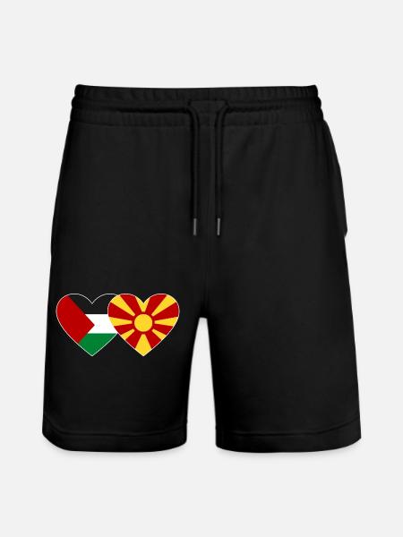 Palestine Macedonia Flag Heart - Stanley/Stella Trainer Unisex Organic Jogging Shorts - black