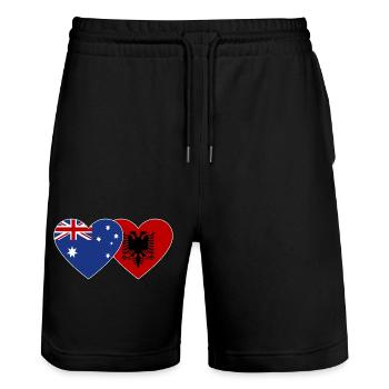 Australie, Albanie, Drapeau, Coeur - Short de jogging bio TRAINER Stanley/Stella unisexe - noir - Devant - Nik (191cm) & Marisol (170cm)