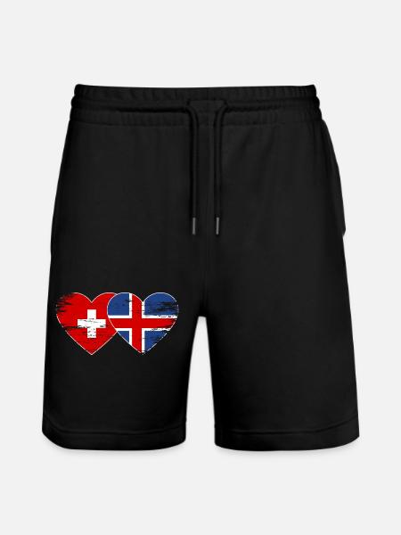 Switzerland Iceland Flag Heart used - Stanley/Stella Trainer Unisex Organic Jogging Shorts - black