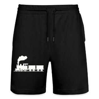 Steam locomotive - Stanley/Stella Trainer Unisex Organic Jogging Shorts - black - Front - Nik (191cm) & Marisol (170cm)
