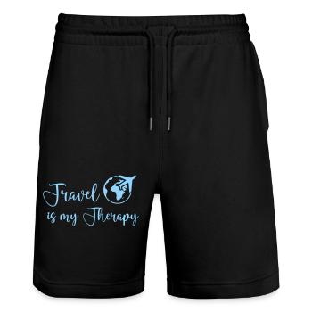 travel is my therapy - Stanley/Stella Trainer Unisex Organic Jogging Shorts - black - Front - Nik (191cm) & Marisol (170cm)