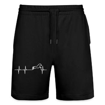 Herzschlag eines Reiters – Pferdeliebe im Rhythmus - Stanley/Stella Unisex Bio Joggingshorts Trainer  - Schwarz - Vorne - Nik (191cm) & Marisol (170cm)