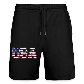 USA United States - Stanley/Stella Trainer Unisex Organic Jogging Shorts - black - Front - Nik (191cm) & Marisol (170cm)
