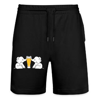 Couple d'équipe 2 amis équipage alcool bière d'éléphant sucer - Short de jogging bio TRAINER Stanley/Stella unisexe - noir - Devant - Nik (191cm) & Marisol (170cm)