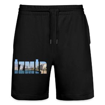 izmir city and sea - Stanley/Stella Trainer Unisex Organic Jogging Shorts - black - Front - Nik (191cm) & Marisol (170cm)