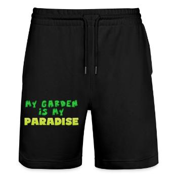 garden, my garden is my paradise - Jardin Paradis - Short de jogging bio TRAINER Stanley/Stella unisexe - noir - Devant - Nik (191cm) & Marisol (170cm)