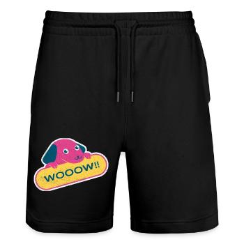 Hund wow Grafik - Stanley/Stella Unisex Bio Joggingshorts Trainer  - Schwarz - Vorne - Nik (191cm) & Marisol (170cm)