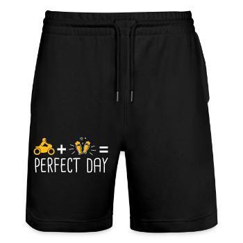 Motorrad Aperitif perfect day Humor Motorrad Bier Aperitif - Stanley/Stella Unisex Bio Joggingshorts Trainer  - Schwarz - Vorne - Nik (191cm) & Marisol (170cm)