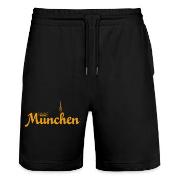 München – schönste Stadt der Welt in Bayern (gelb) - Stanley/Stella Unisex Bio Joggingshorts Trainer  - Schwarz - Vorne - Nik (191cm) & Marisol (170cm)