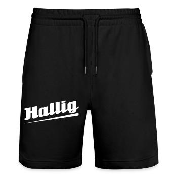 Hallig - Textdesign mit Stadtnamen - Stanley/Stella Unisex Bio Joggingshorts Trainer  - Schwarz - Vorne - Nik (191cm) & Marisol (170cm)