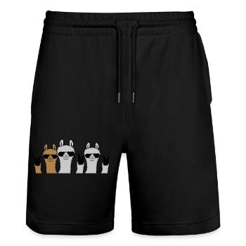 Crew Freunde Lama Peace - Stanley/Stella Unisex Bio Joggingshorts Trainer  - Schwarz - Vorne - Nik (191cm) & Marisol (170cm)