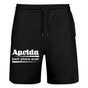 Apolda - Stadt best place ever - Stanley/Stella Unisex Bio Joggingshorts Trainer  - Schwarz - Vorne - Nik (191cm) & Marisol (170cm)