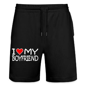 I love my boyfriend - Stanley/Stella Unisex Bio Joggingshorts Trainer  - Schwarz - Vorne - Nik (191cm) & Marisol (170cm)