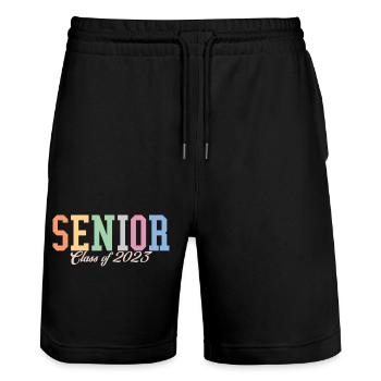 Senior Class Of 2023 Retro Graduation Party Gift - Stanley/Stella Trainer Unisex Organic Jogging Shorts - black - Front - Nik (191cm) & Marisol (170cm)