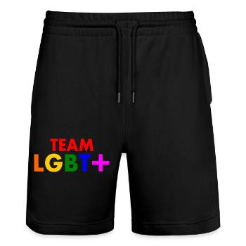 Lgbt - Stanley/Stella Trainer Unisex Organic Jogging Shorts - black - Front - Nik (191cm) & Marisol (170cm)