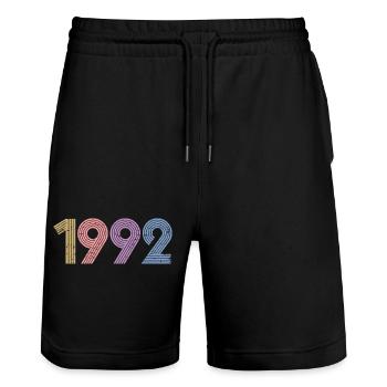 Cool Retro 1992, 30 ans, cadeau de 30e anniversaire - Short de jogging bio TRAINER Stanley/Stella unisexe - noir - Devant - Nik (191cm) & Marisol (170cm)