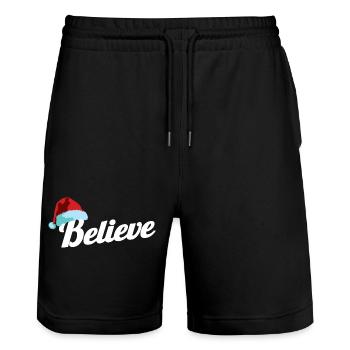 Santa Claus Hat Believe In Santa Xmas Party Geschenk - Stanley/Stella Unisex Bio Joggingshorts Trainer  - Schwarz - Vorne - Nik (191cm) & Marisol (170cm)