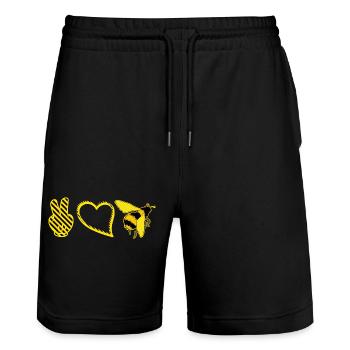 Pleace Bitte Herz Biene Bienen gelb-schwarz Symbol - Stanley/Stella Unisex Bio Joggingshorts Trainer  - Schwarz - Vorne - Nik (191cm) & Marisol (170cm)