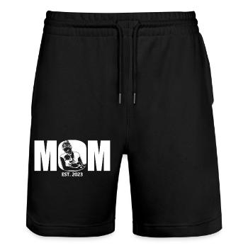 2023, Mama zu werden, Schwangerschaftsankündigung - Stanley/Stella Unisex Bio Joggingshorts Trainer  - Schwarz - Vorne - Nik (191cm) & Marisol (170cm)