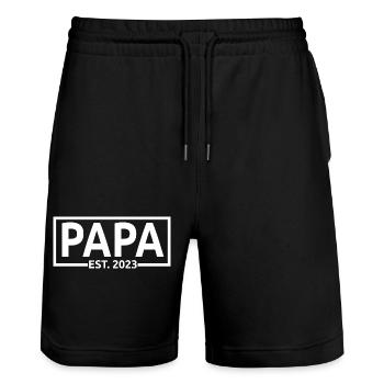 Papa Est. 2023, Dad To Be, Pregnancy Announcement - Stanley/Stella Trainer Unisex Organic Jogging Shorts - black - Front - Nik (191cm) & Marisol (170cm)