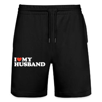 I love my husband Herz Shirt - Stanley/Stella Unisex Bio Joggingshorts Trainer  - Schwarz - Vorne - Nik (191cm) & Marisol (170cm)