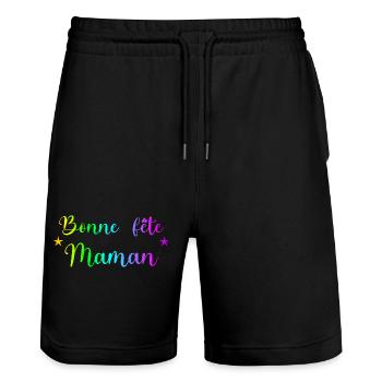 BONNE FÊTE MAMAN. MAMAN. FÊTE DES MÈRES. JE T'AIME - Short de jogging bio TRAINER Stanley/Stella unisexe - noir - Devant - Nik (191cm) & Marisol (170cm)